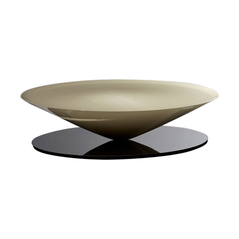 Table basse flottante en acier poli et miroir crème brillant, à base en acier, par La Chance en vente