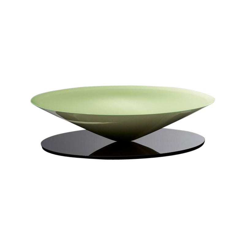 Table basse flottante vert clair brillant miroir en acier poli à base en acier poli par La Chance