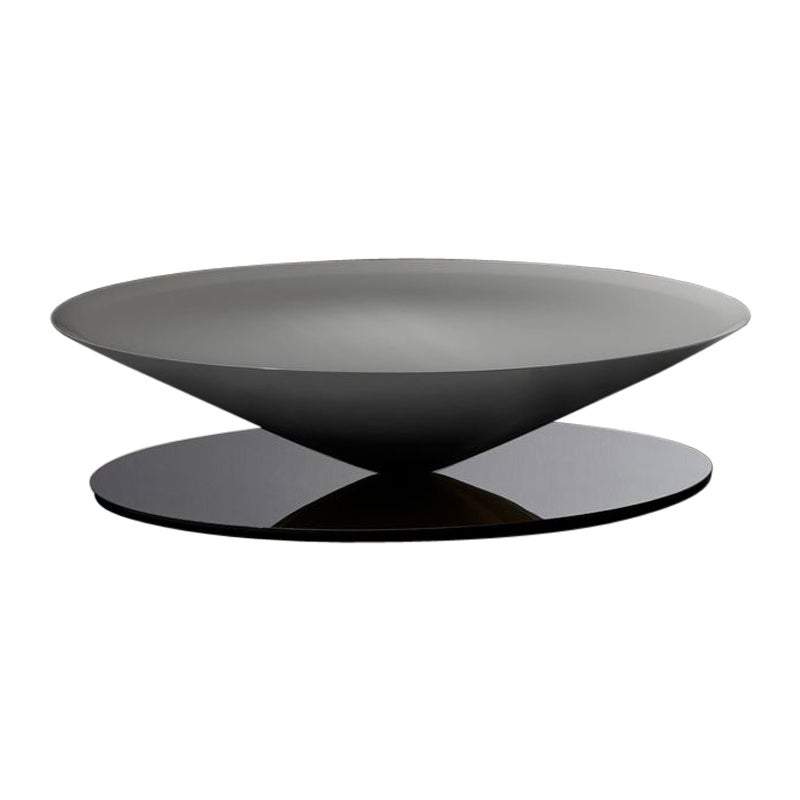 Float Coffee Table Mat Grey Mirror Polished Steel Based by La Chance For Sale