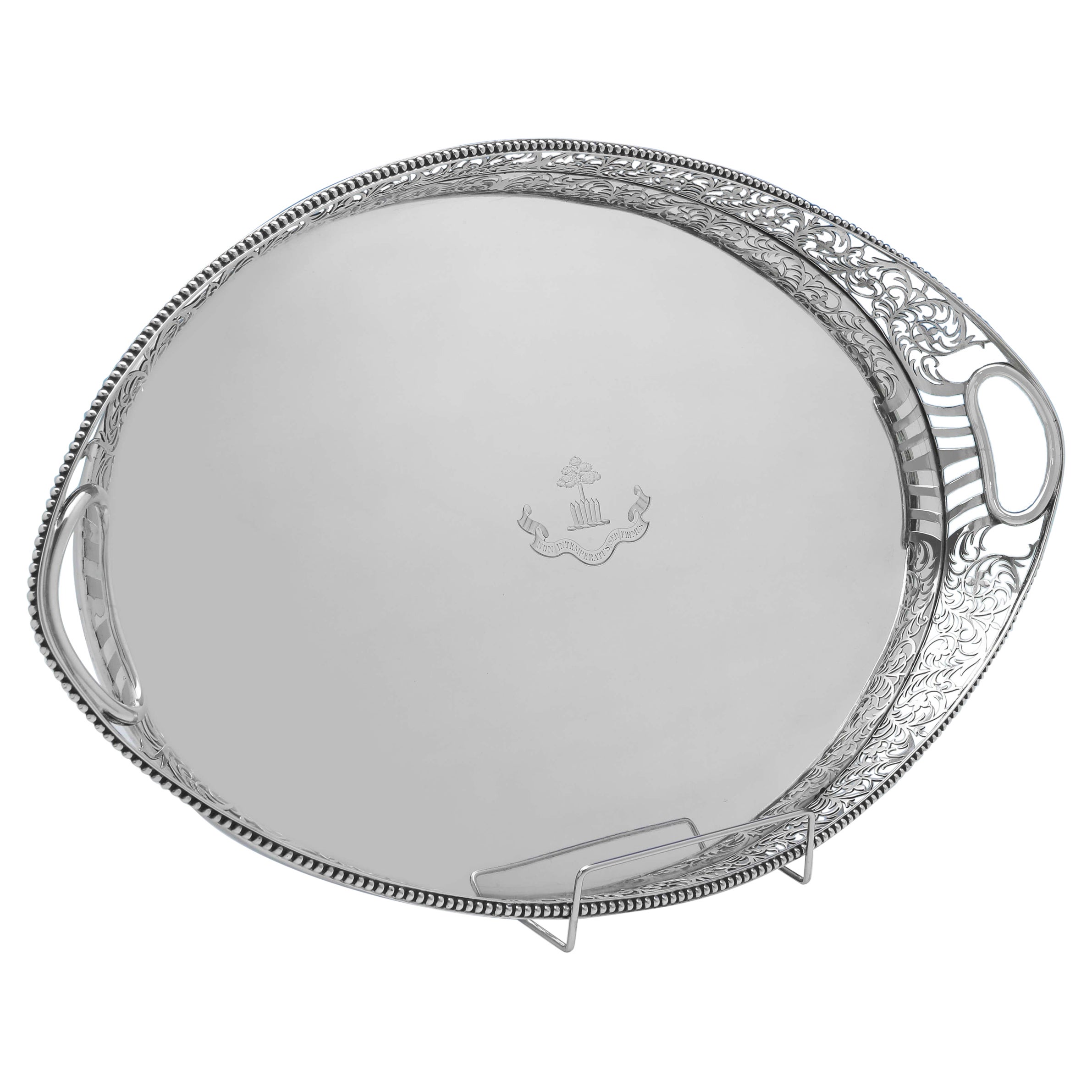 Victorian Antique Sterling Silver Gallery Tray, London 1900 by C. S. Harris For Sale
