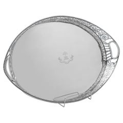 Victorian Antique Sterling Silver Gallery Tray, London 1900 by C. S. Harris