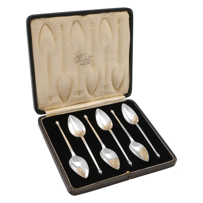 Art Deco Set of 6 Sterling Silver Grapefruit Spoons David Fullerton