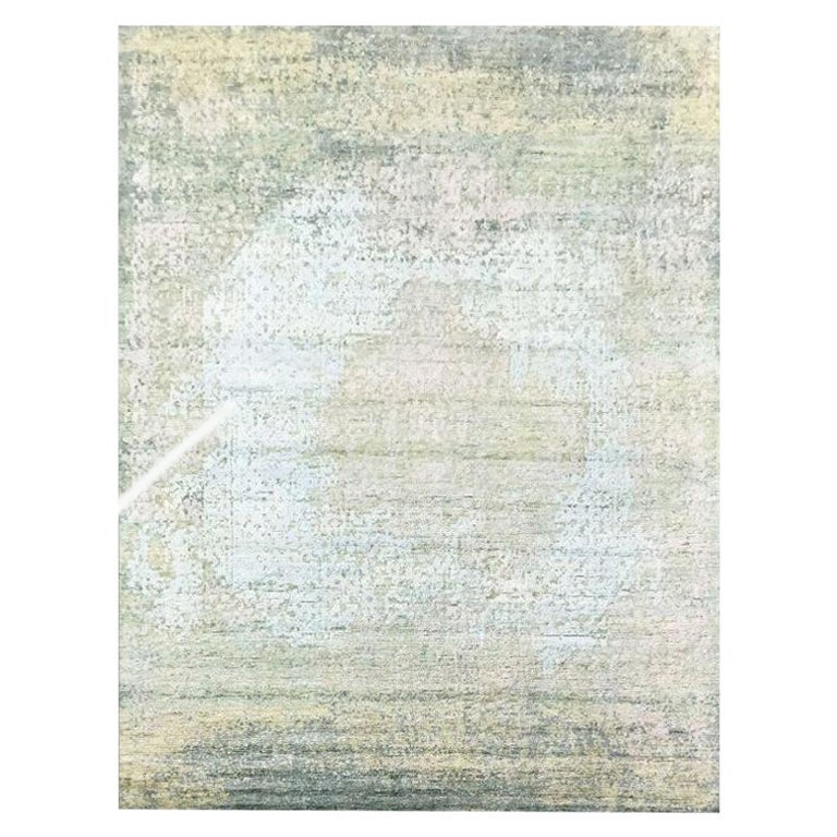 Abstract Silk and Wool Rug, Design in Soft Colors over Orange and Gray ...
