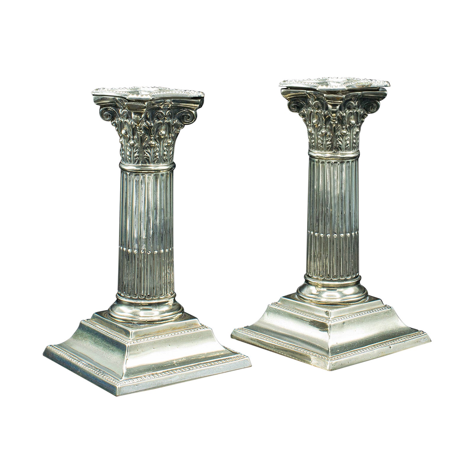Pair of Antique Decorative Candlesticks, Italian, Silver Plate, Grand Tour, 1860 For Sale