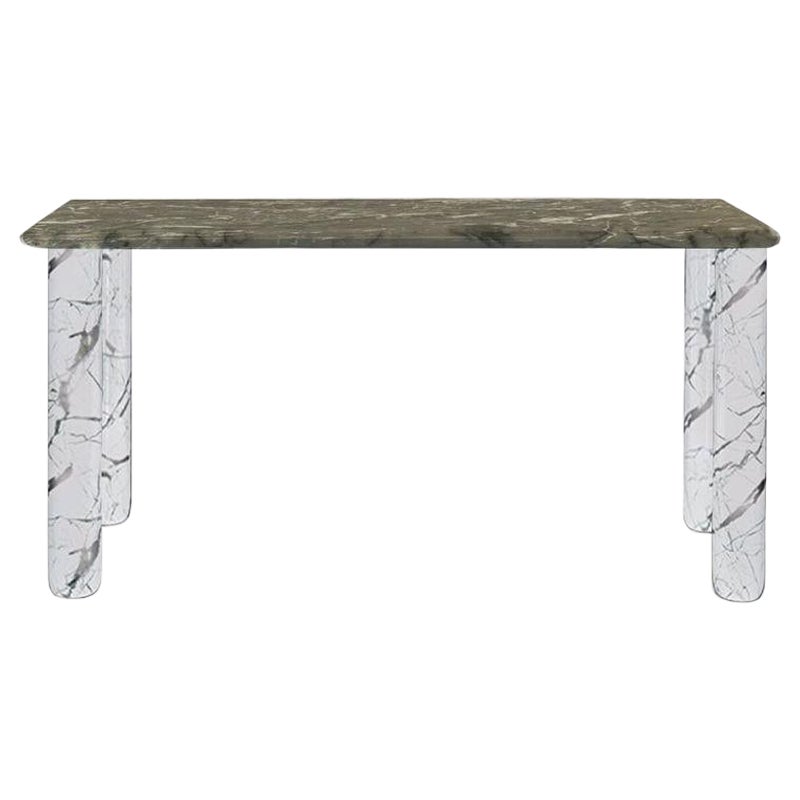 Sunday Dinner Table Green Marble Top White Marble Legs by La Chance For Sale