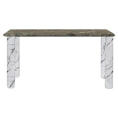Sunday Dinner Table Green Marble Top White Marble Legs by La Chance