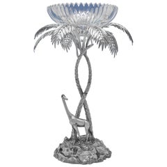 Victorian Antique SIlver Plated Palm Tree & Giraffe Centrepiece, Made c.1890