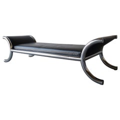 1970s Black Leather and Chrome Steel Daybed Bench