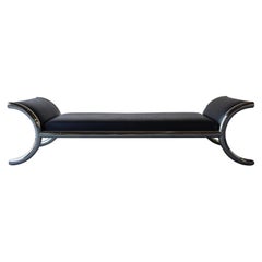 1970s Black Leather and Chrome Steel Daybed Bench