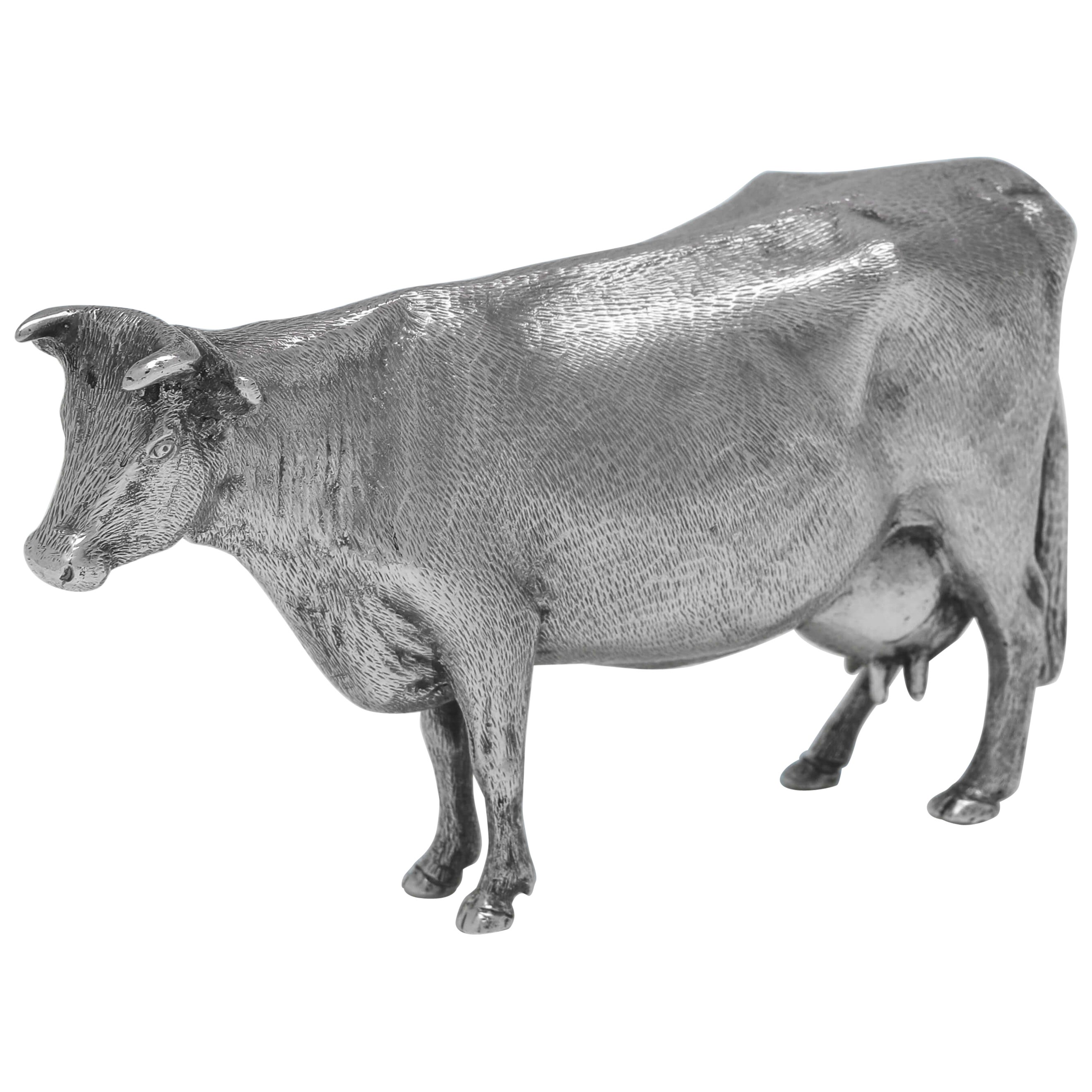 Sterling Silver Model of a Cow, London 1973, 7 Troy Ounces