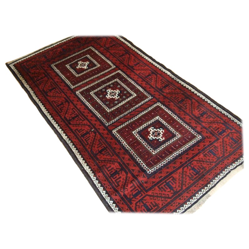 Antique Baluch Rug with Three Compartment Design