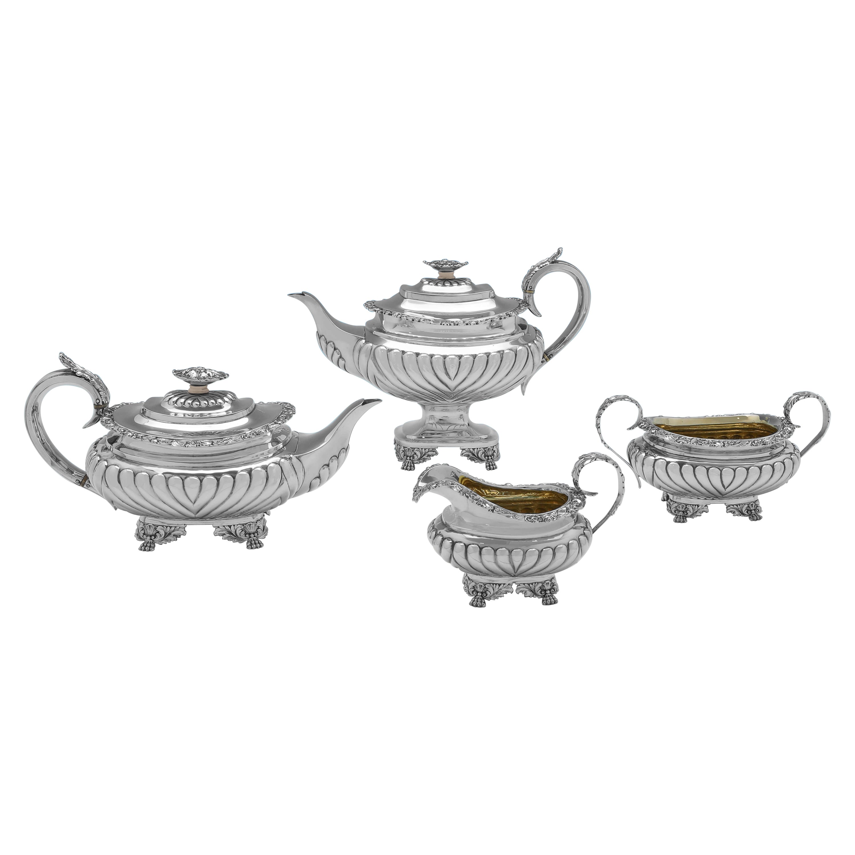 George IV Period Antique Silver Tea Set, London 1828 Charles Fox II For Sale