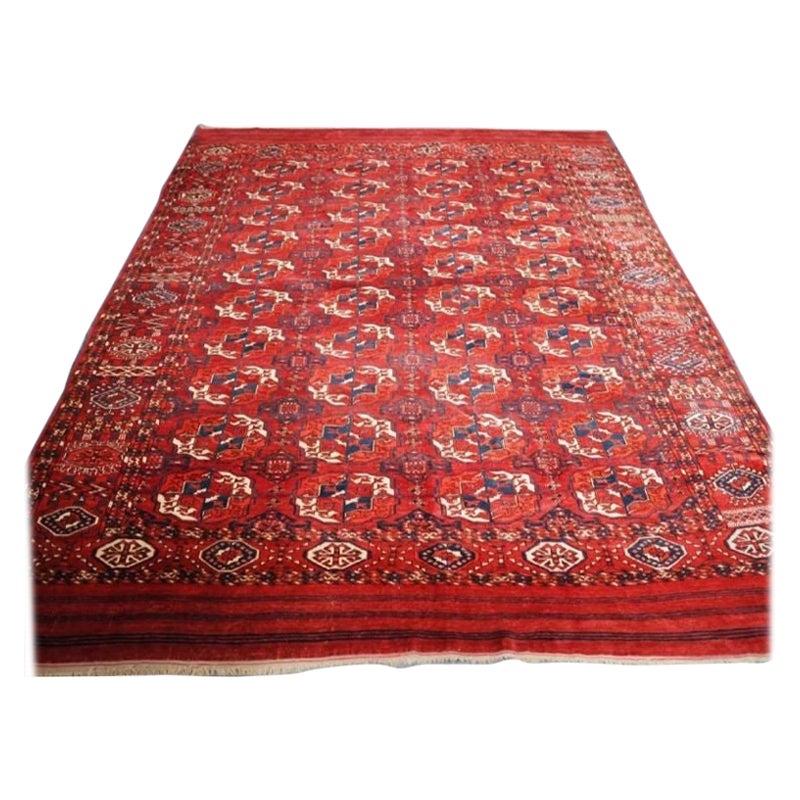 Antique Tekke Turkmen Main Carpet with 4 Rows of 10 Guls For Sale