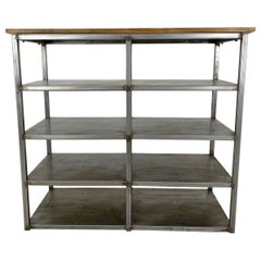 Retro Industrial Brushed Steel Shelves with Wooden Top