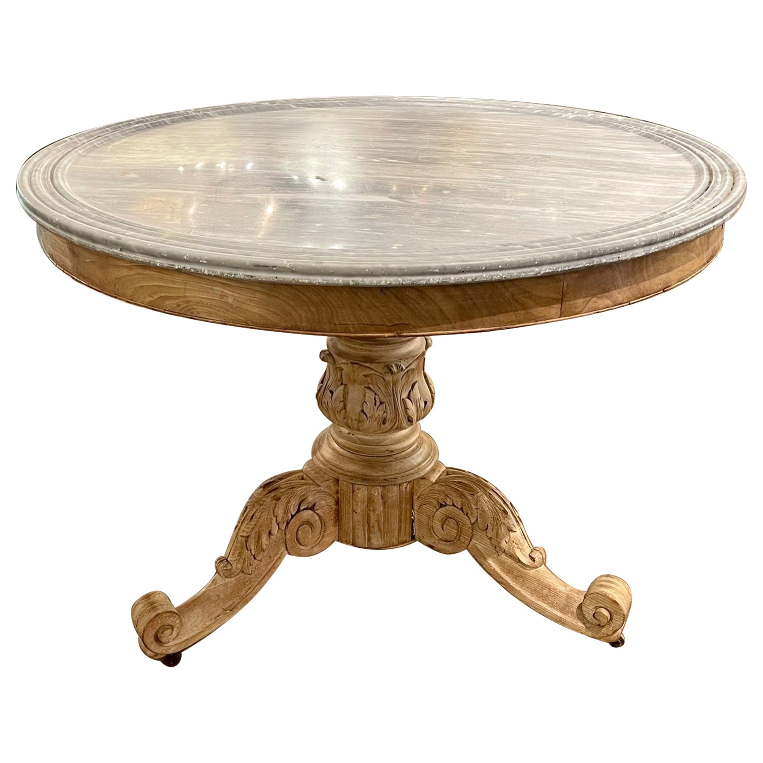 19th Century French Carved and Bleached Walnut Center Table