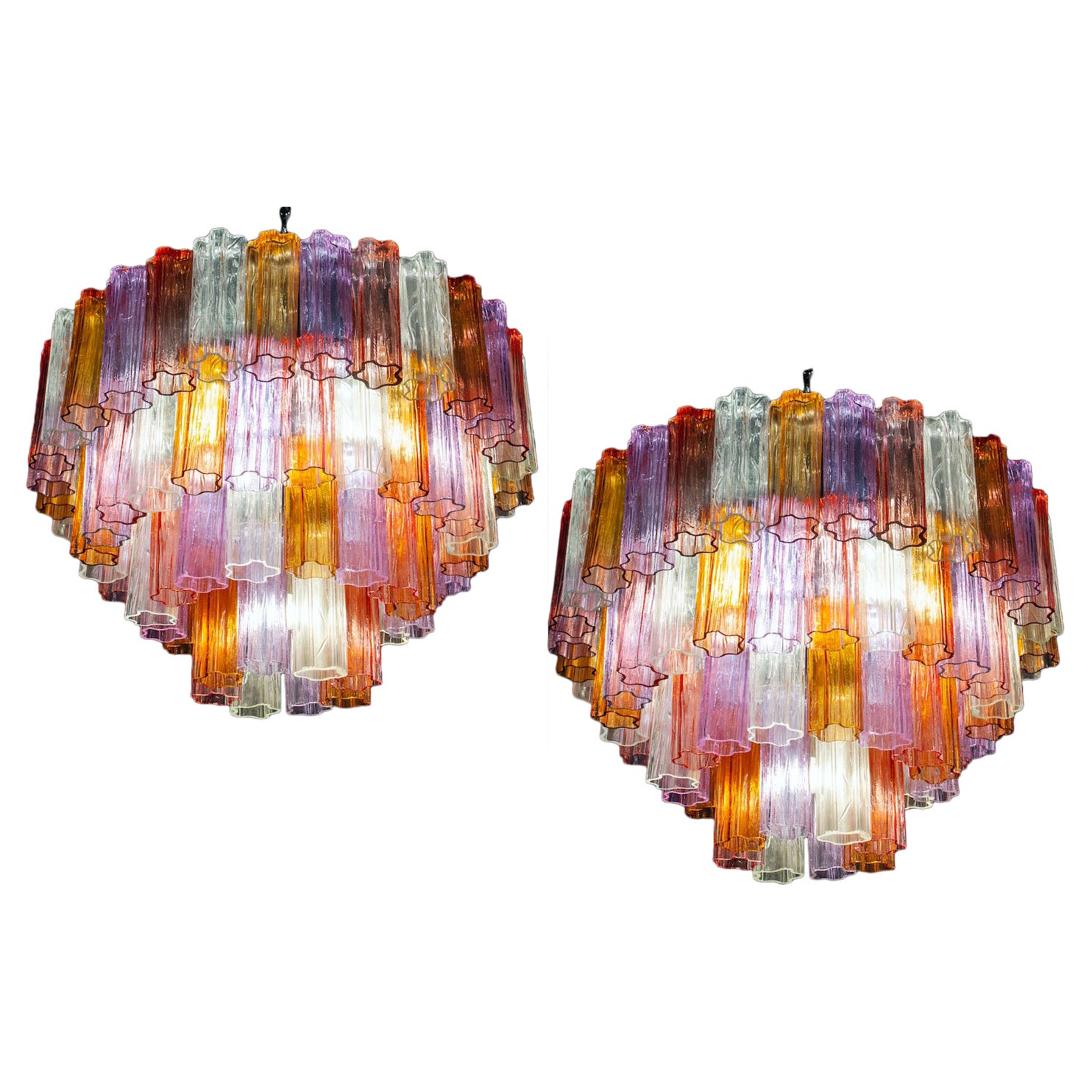 Striking Pair of Modern Multicolored Murano Glass Tronchi Chandelier For Sale