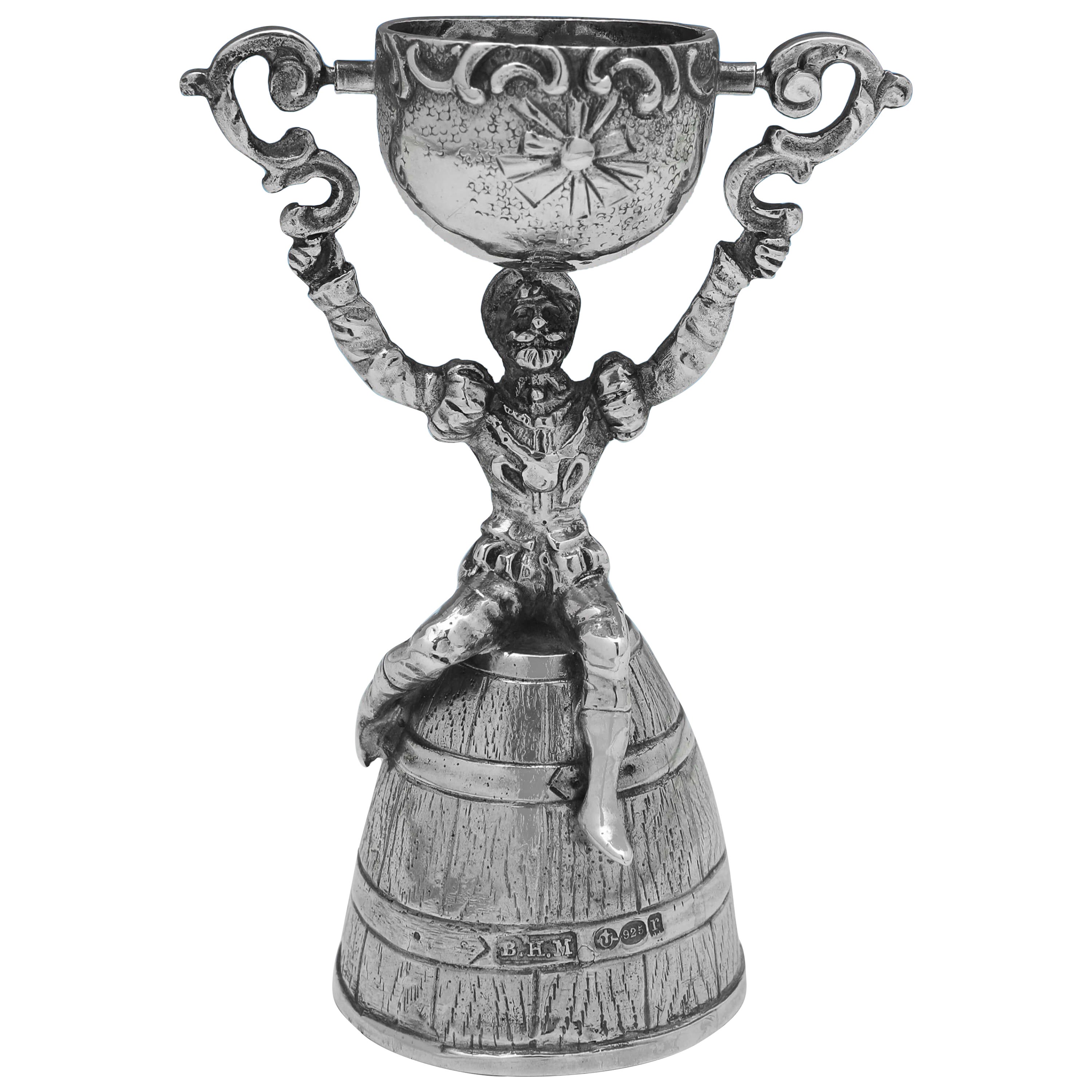 Sterling Silver Wager Cup or Marriage Cup, Berthold Muller 1912 Import Marked For Sale
