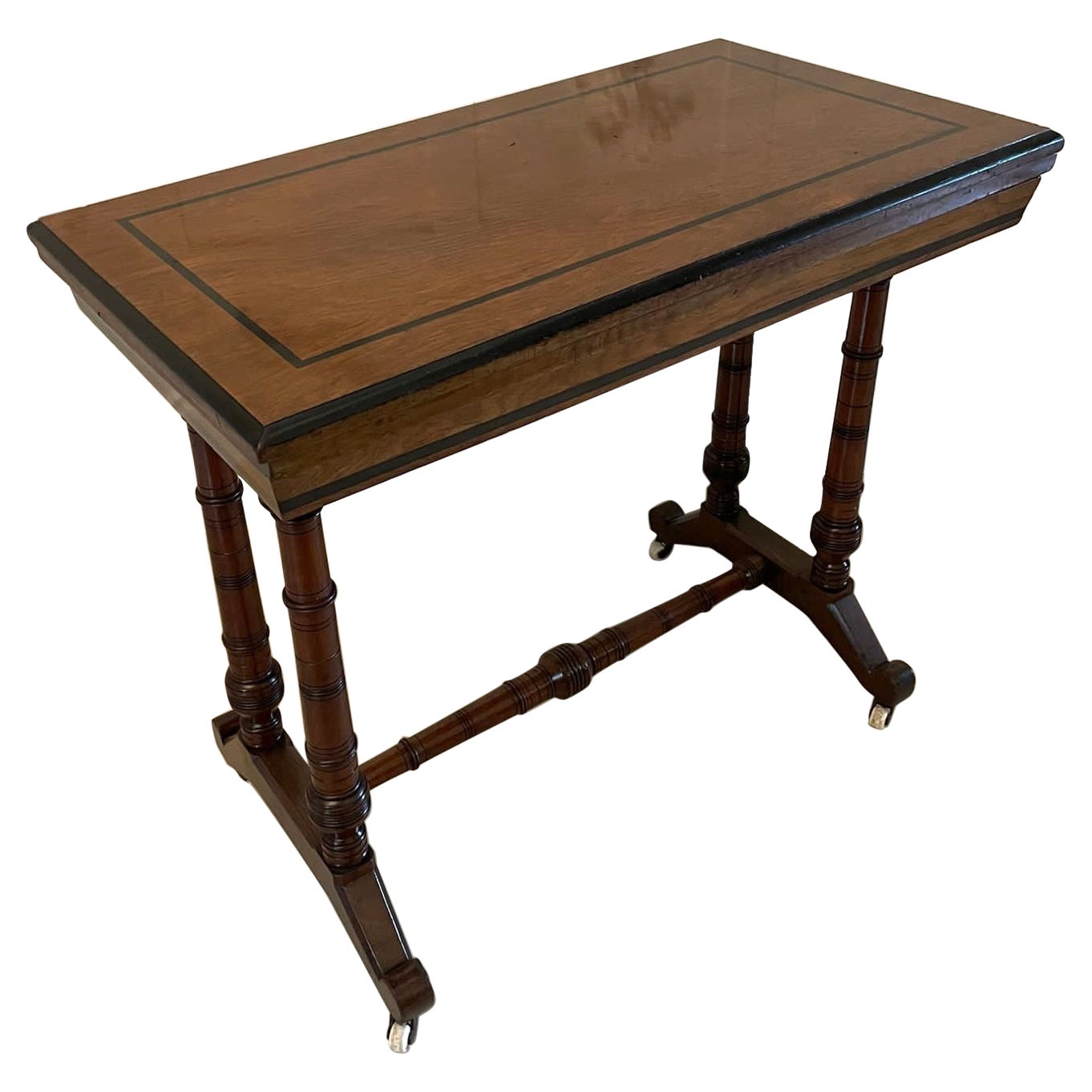 Antique Arts and Crafts Quality Oak and Ebony Fold over Card/Side Table For Sale