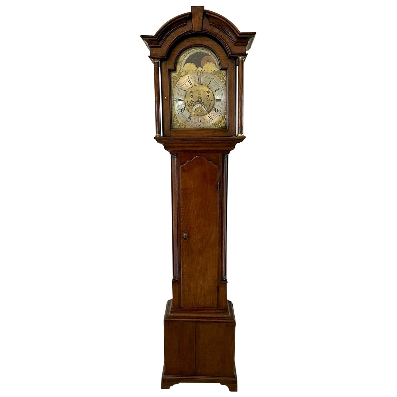 Antique George III Quality Brass Face Oak Longcase Clock by William Lister