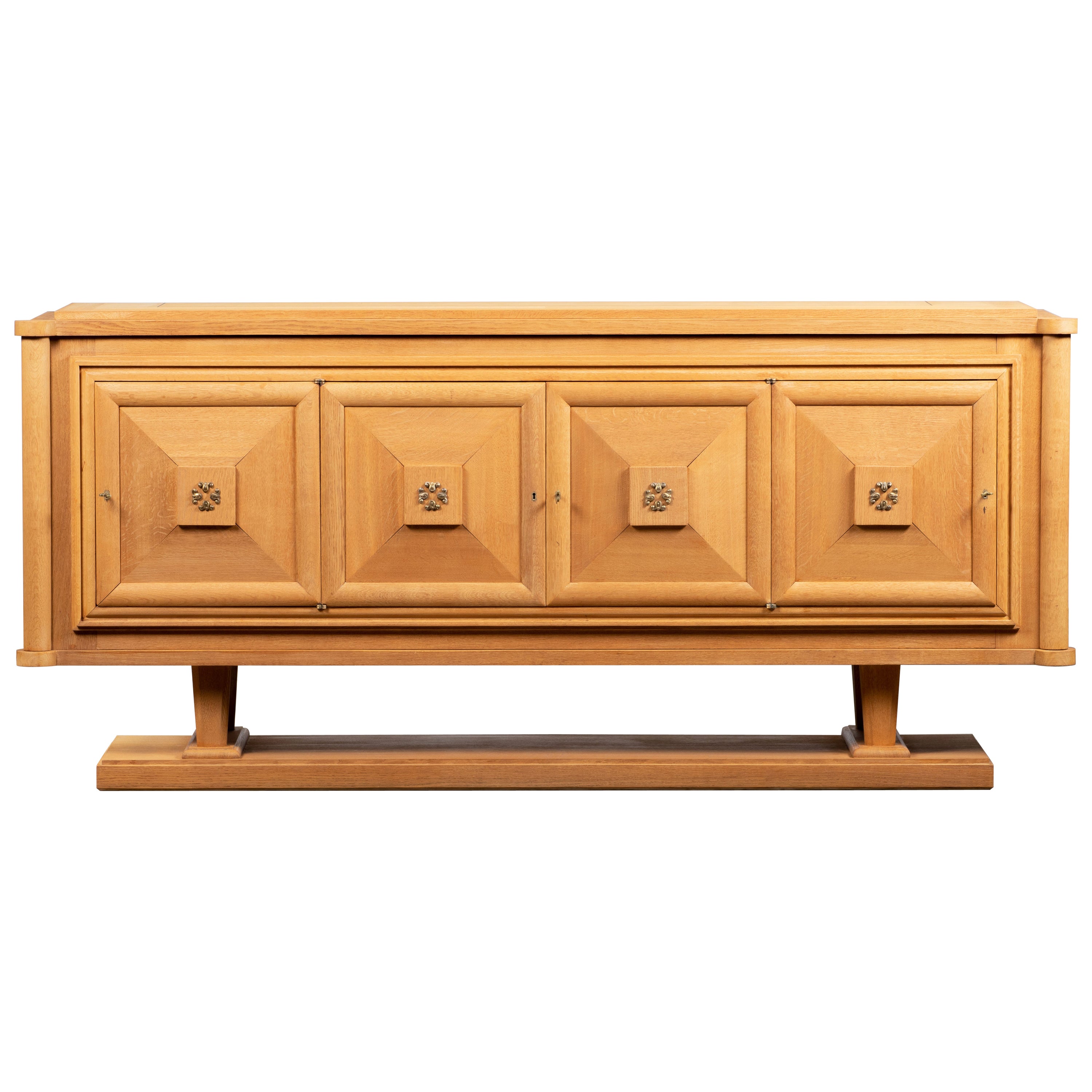 Bleached Large French Oak Art Deco Sideboard in style of Charles Dudouyt, France