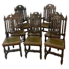 Set of Eight Antique Victorian Quality Carved Oak Dining Chairs