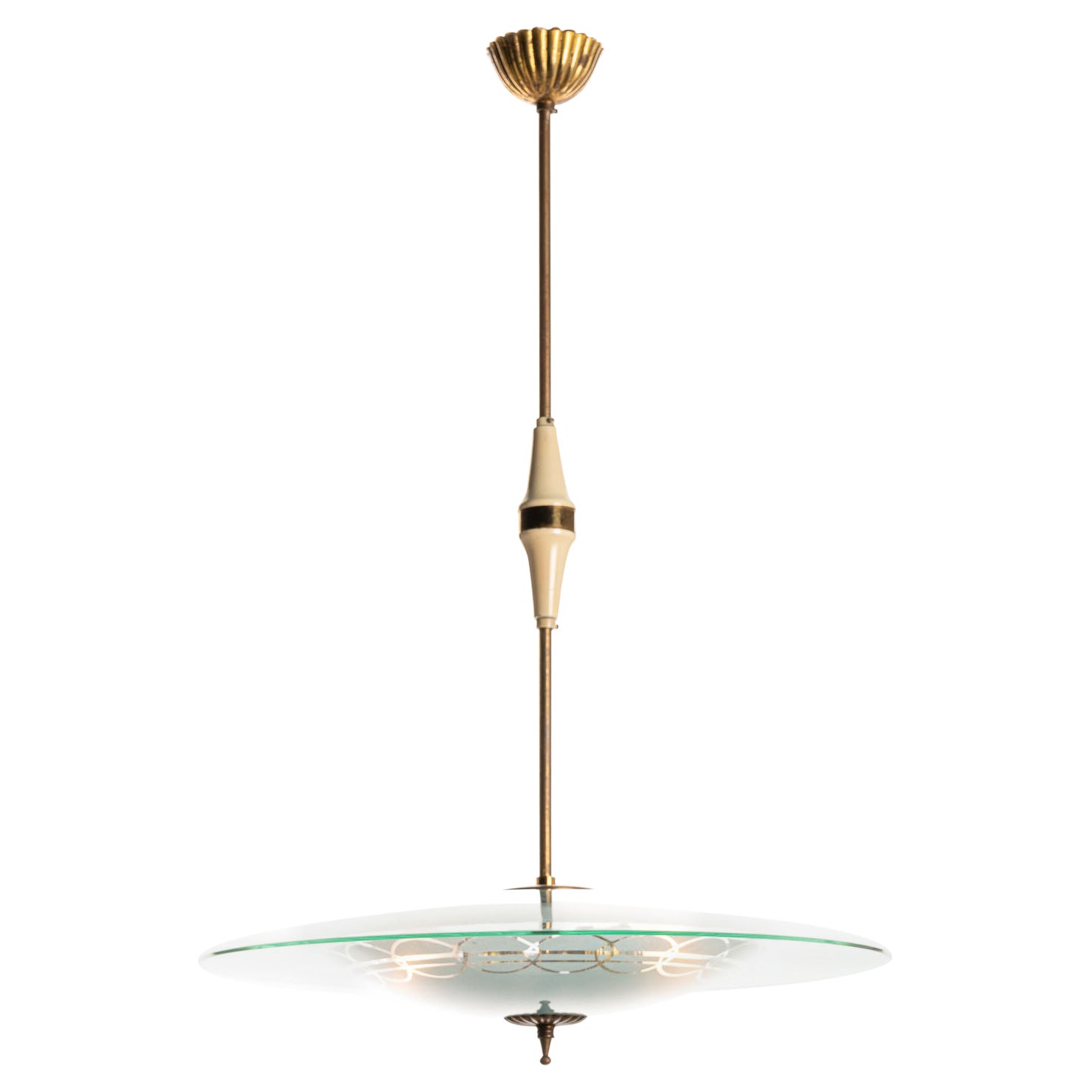 1950's Brass and Glass Pendant Attributed to Pietro Chiesa For Sale