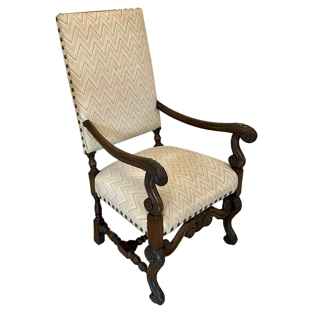 Antique Victorian Quality Carved Oak Armchair For Sale