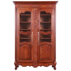 Henredon French Provincial Louis XV Cherry Wood Bibliotheque Bookcase Cabinet