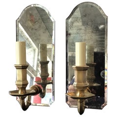 Aged Mirrored Sconces with Brass Arms