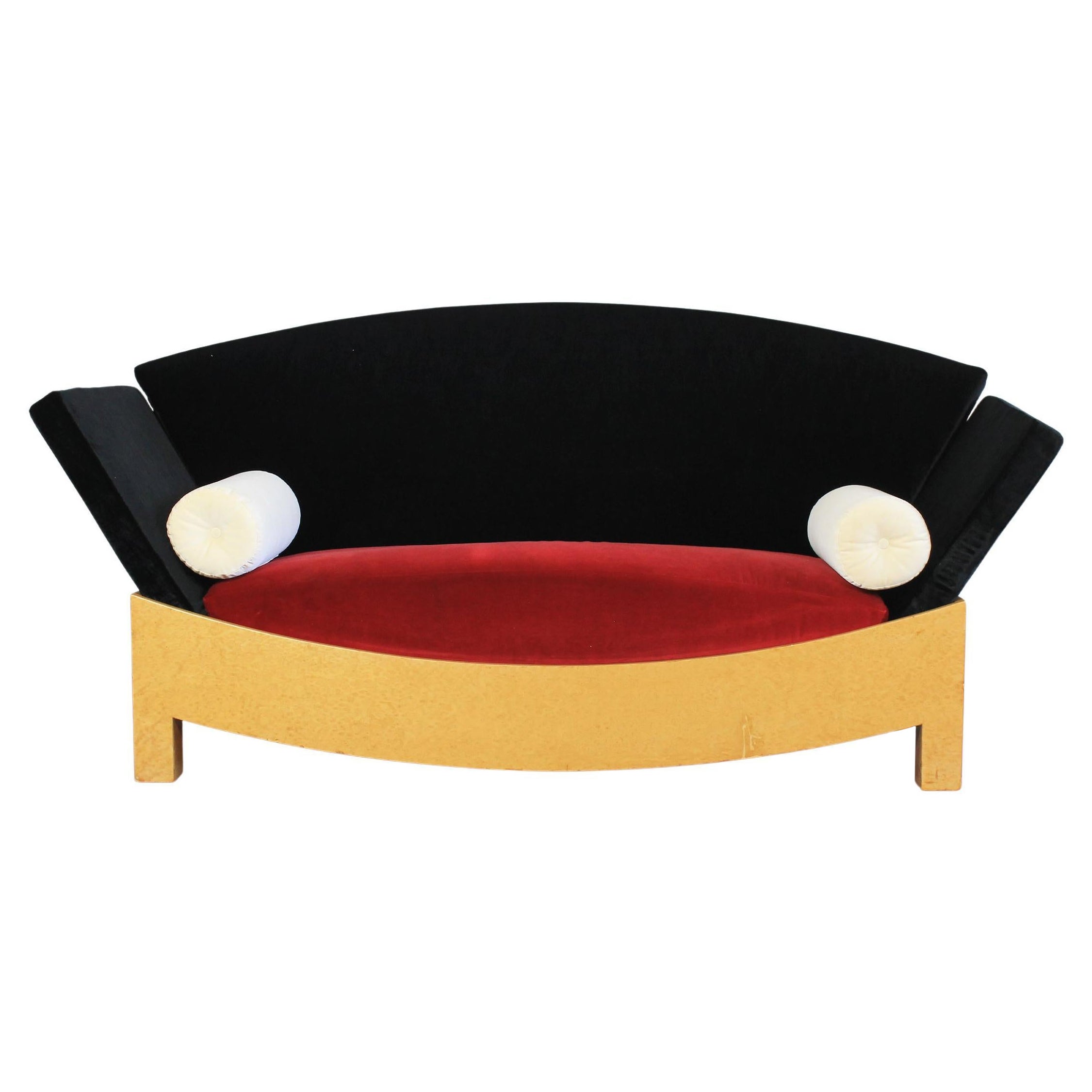Divano Hans Hollein Mitzi in Pioppo e Tessuto di Lana di Poltronova 1981