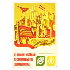 Affiche rétro originale soviétique, Construction communiste, succès de la Concorde, Industry