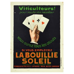 Original Vintage Poster La Bouillie Soleil Wine Growers Vineyard Full House Aces