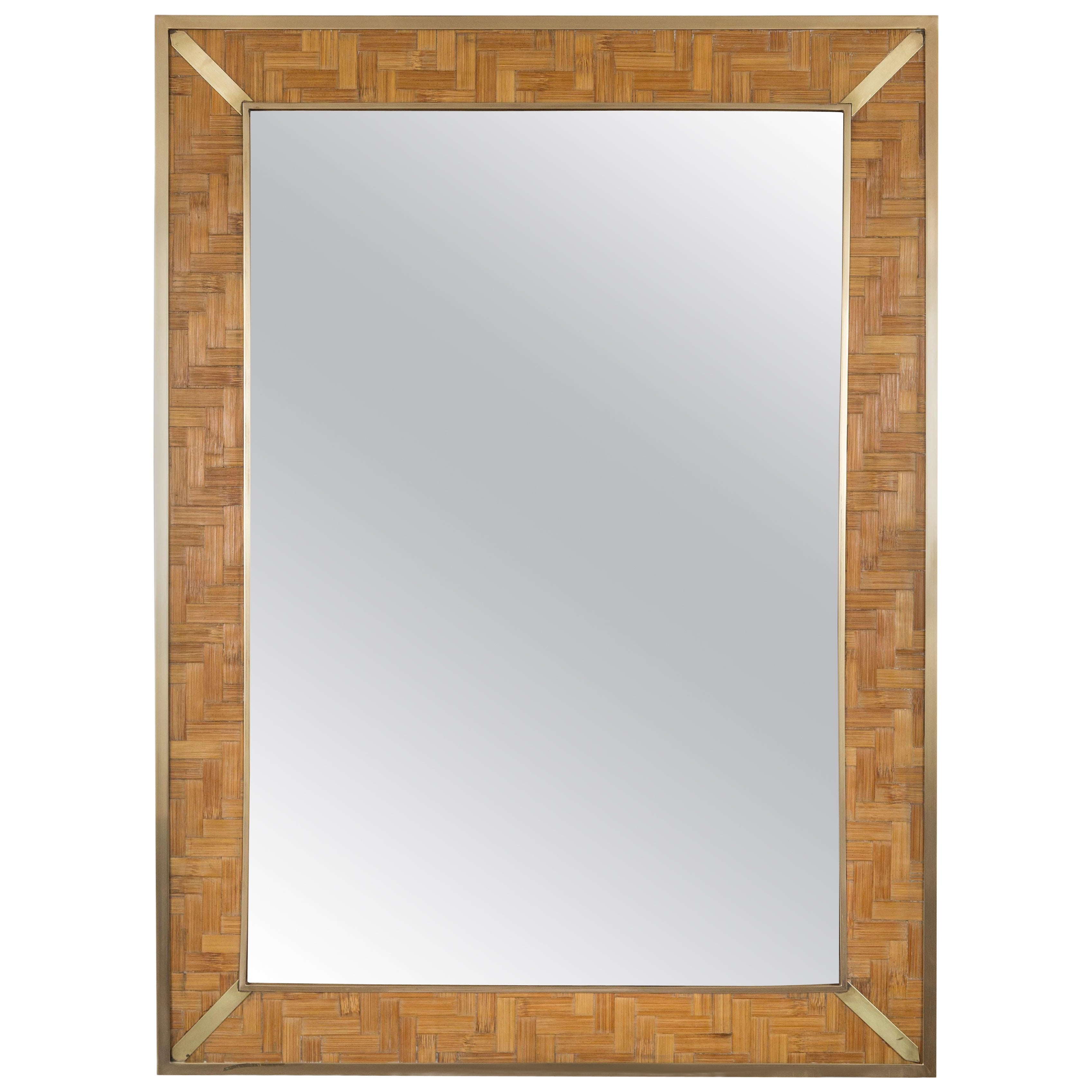 Large Vintage Italian Bamboo Mirror by Del Vera