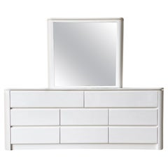 Postmodern White Lacquer Laminate Dresser With Mirror - 8 Drawers