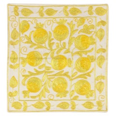 Decorative Silk Hand Embroidery Suzani Cushion Cover in Ivory and Yellow