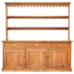 Antique 19th Century Country English Pine Dresser with Cupboard 