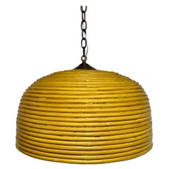 Gabriella Crespi Style Rattan Dome Shaped Pendant Hanging Light Chandelier