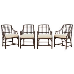 Set of Four McGuire Organic Modern Rattan Bamboo Dining Armchairs