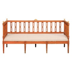 Swedish Gustavian Period 1790s Sofa Bench with Scraped Paint and Guilloches