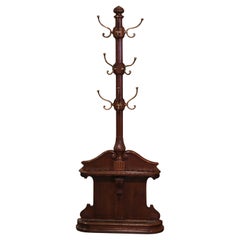 Antique 19th Century French Napoleon III Carved Oak Hall Tree with Cane & Umbrella Slots