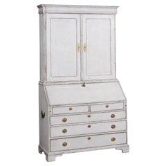 European 1800s Two-Part Painted Wood Secretary with Slanted Front Desk