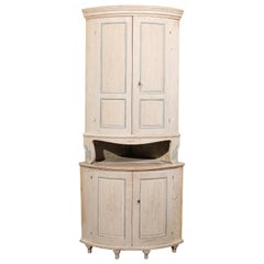 Swedish Gustavian Period 1800s Painted Corner Cabinet with Carved Foliage