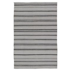Hand-Woven Cotton Flat Weave Kilim with Geometric Stripe Design