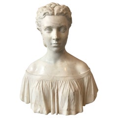 Antique Marble Bust of Woman by Pietro Bazzanti