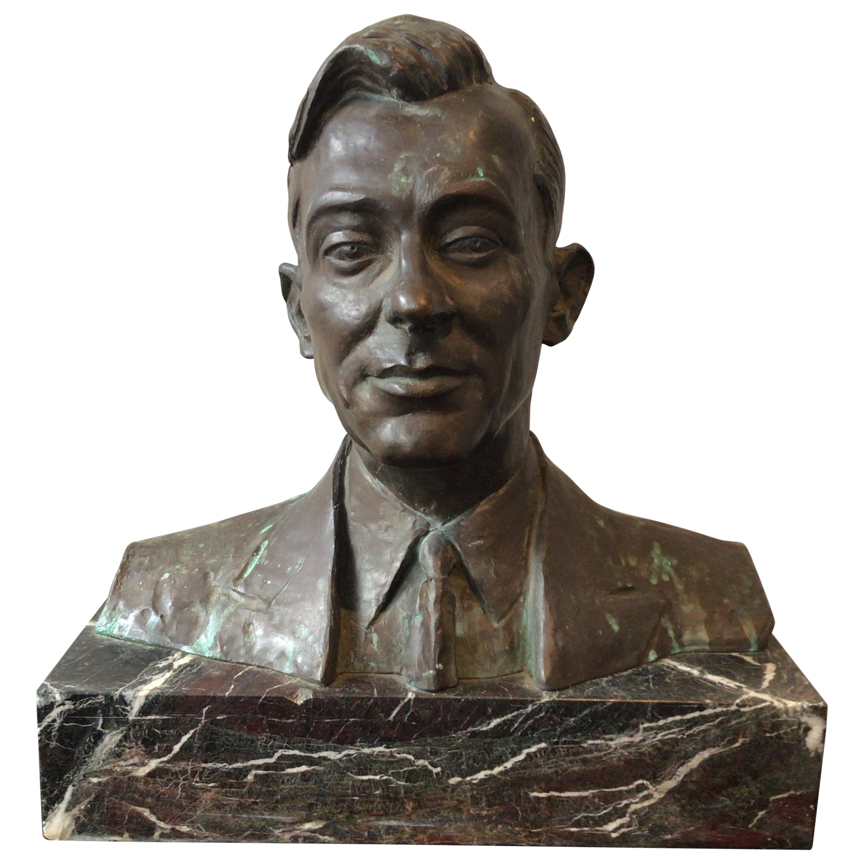 Bronze Bust Of Man On Marble Base Signed By The Artist For Sale