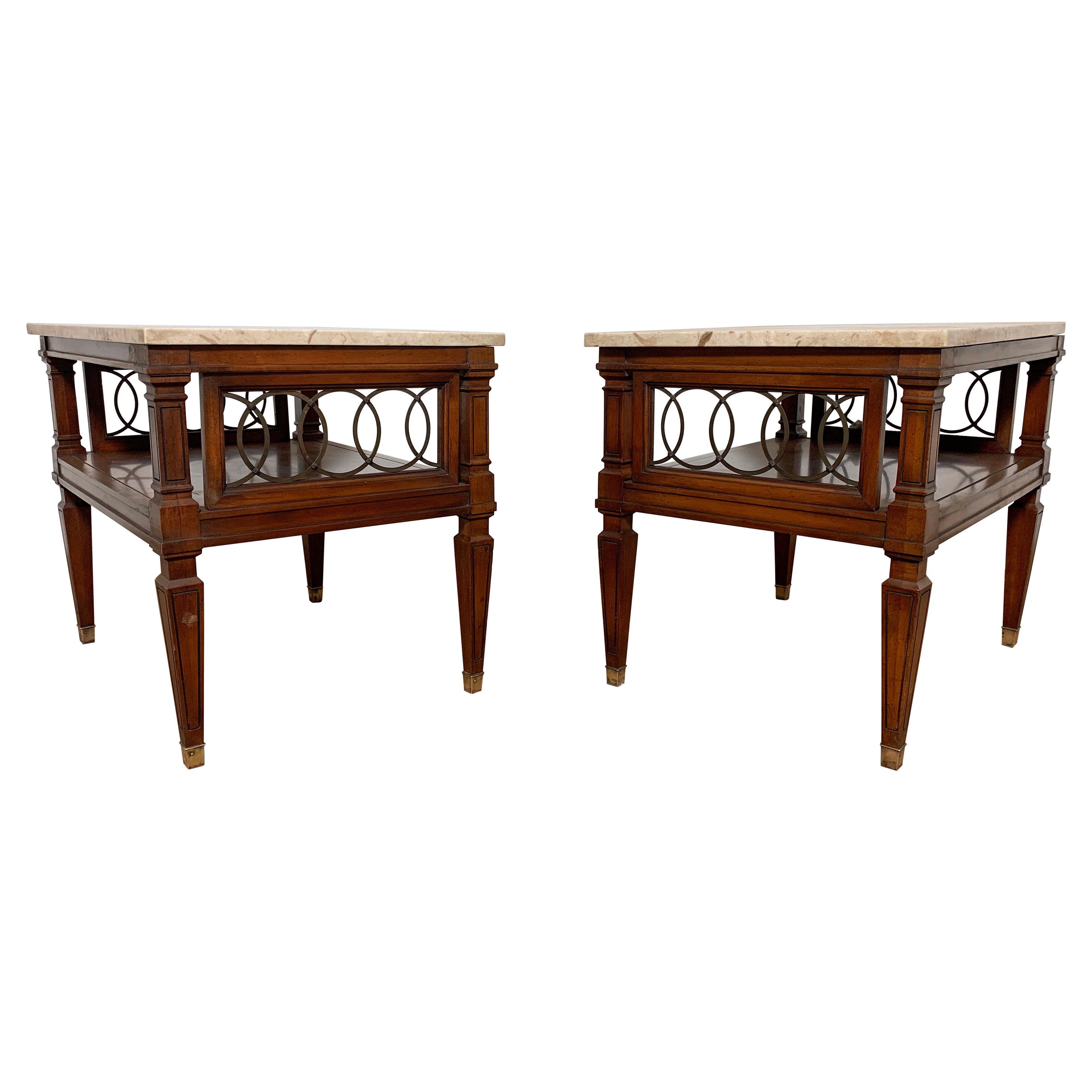 Pair of Regency Style End Tables with Marble Tops circa 1960s