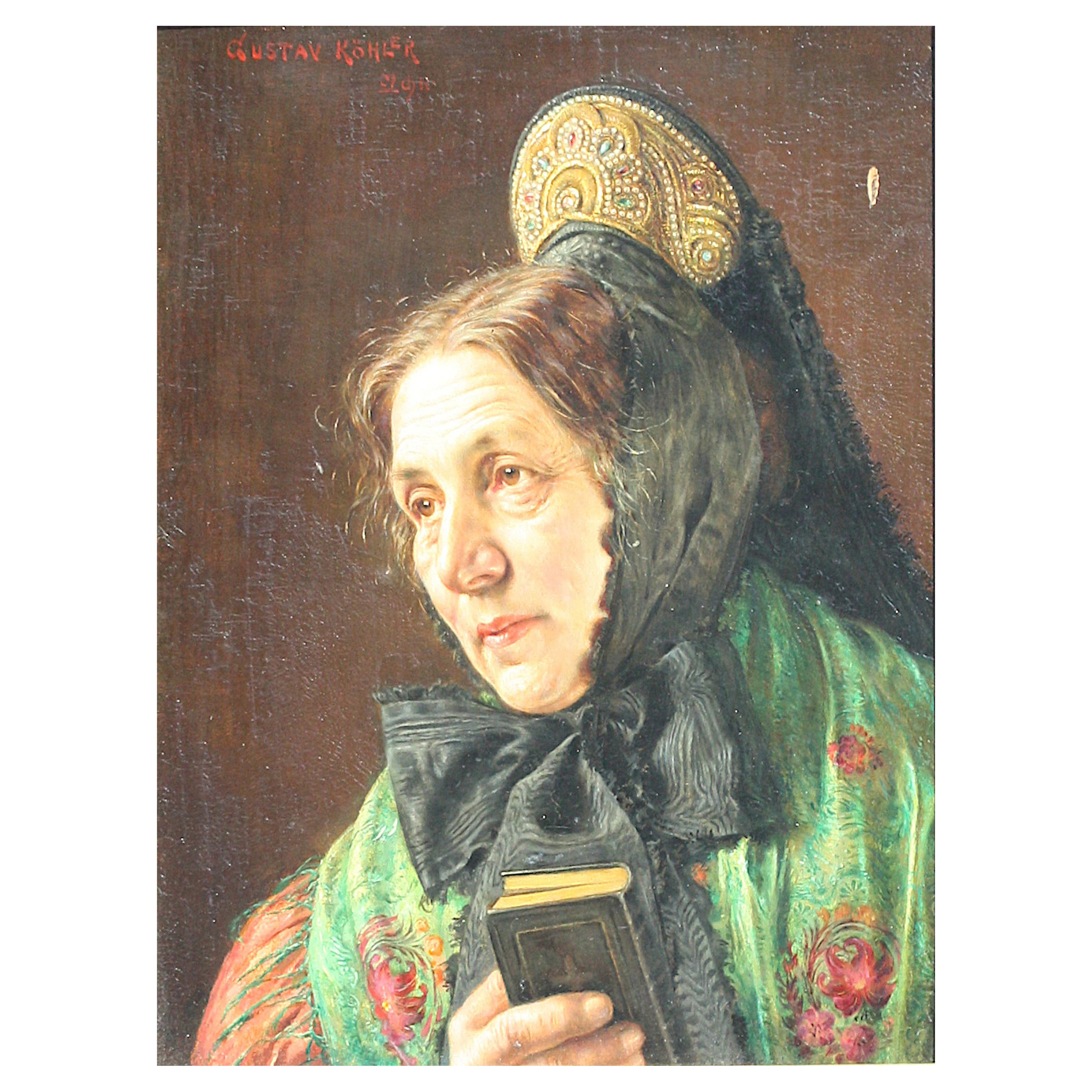 Gustav Kohler Oil on Board Portrait of a Lady  For Sale