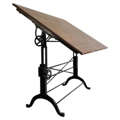 Early 20th Century Cast Iron Maple Drafting Table by Frederick Post Co