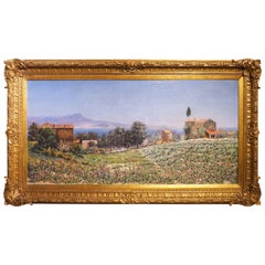 Large Antique French Oil on Canvas, the View from above Nice, France