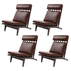 Hans Wegner Leather and Cerused Oak Lounge Chairs